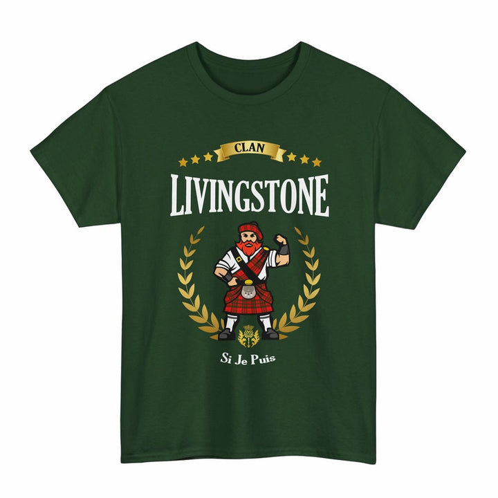 Scottish Livingstone Clan Tartan T-Shirt - Motto Scotsman Tartan Plaid Forest Green Color