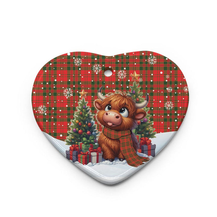 Scottish Livingstone Modern Clan Tartan Ceramic Ornament Cute Highland Cow Christmas Heart Style Tartan Plaid