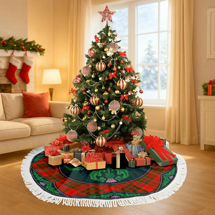 Scottish Livingstone Modern Clan Tartan Christmas Tree Skirt Old Scottish Thistle Flower Tassels Tartan Plaid 3