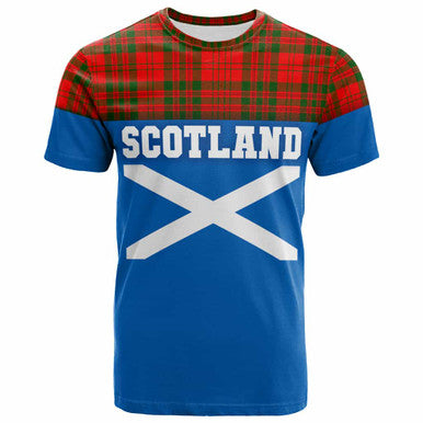 Scottish Livingstone Modern Clan Tartan T-Shirt - Lion Rampant of Scotland With Flag Front Side Tartan Plaid
