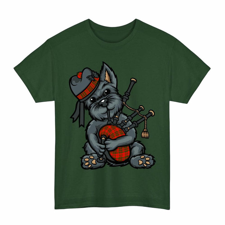 Scottish Livingstone Modern Clan Tartan Terrier Bagpipes T-Shirt Tartan Plaid Forest Green Color