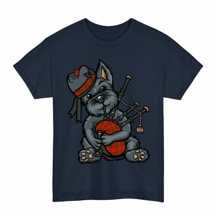 Scottish Livingstone Modern Clan Tartan Terrier Bagpipes T-Shirt Tartan Plaid Navy Color