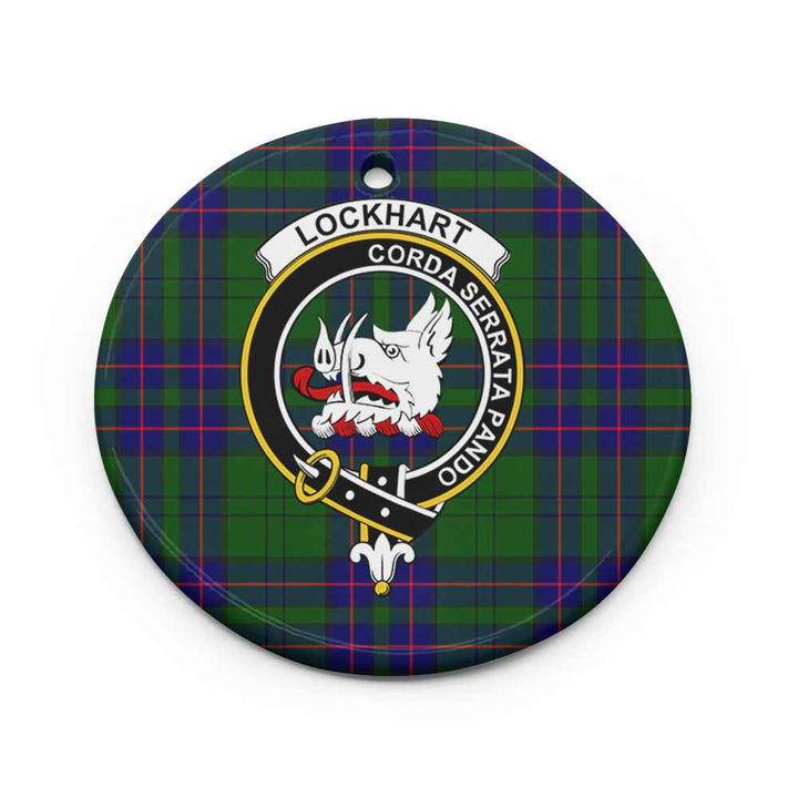Scottish Lockhart Clan Crest Tartan Ceramic Ornament Circle Shape Tartan Plaid