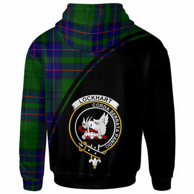 Scottish Lockhart Clan Crest Tartan Curve Hoodie Back Side Tartan Plaid