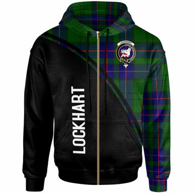Scottish Lockhart Clan Crest Tartan Curve Hoodie Zip-up Tartan Plaid