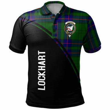 Scottish Lockhart Clan Crest Tartan Curve Polo Shirt Front Side Tartan Plaid