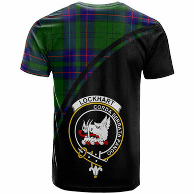 Scottish Lockhart Clan Crest Tartan Curve T-Shirt Back Side Tartan Plaid