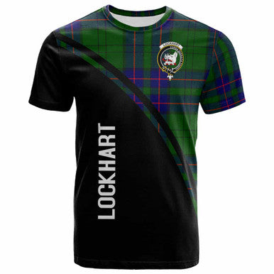 Scottish Lockhart Clan Crest Tartan Curve T-Shirt Front Side Tartan Plaid