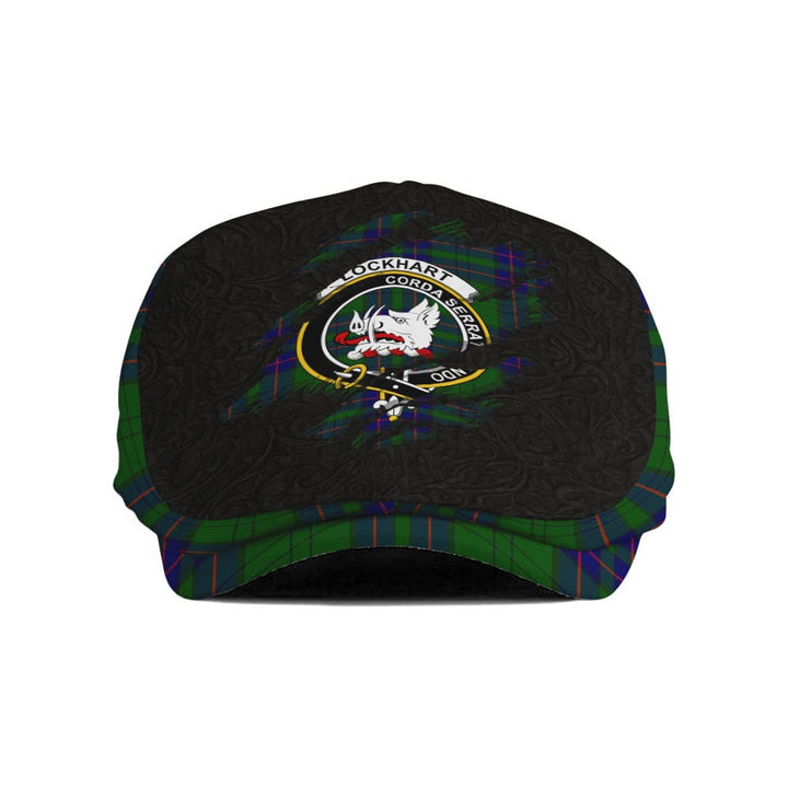 Scottish Lockhart Clan Crest Tartan Flat Cap - Scratch Style Tartan Plaid 1
