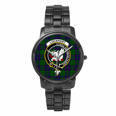 Scottish Lockhart Clan Crest Tartan Folding Clasp Steel Quartz Watches Tartan Plaid Black 1