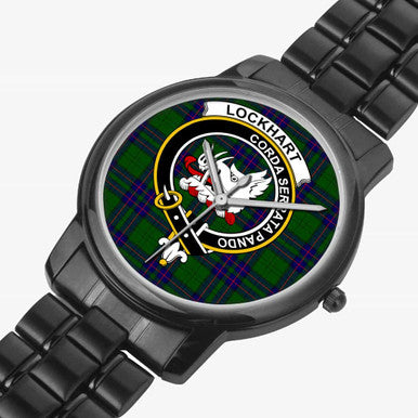 Scottish Lockhart Clan Crest Tartan Folding Clasp Steel Quartz Watches Tartan Plaid Black 2