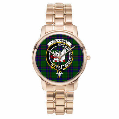 Scottish Lockhart Clan Crest Tartan Folding Clasp Steel Quartz Watches Tartan Plaid Rose Gold 1