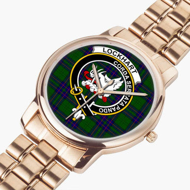 Scottish Lockhart Clan Crest Tartan Folding Clasp Steel Quartz Watches Tartan Plaid Rose Gold 2
