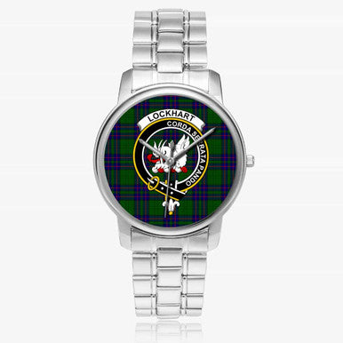 Scottish Lockhart Clan Crest Tartan Folding Clasp Steel Quartz Watches Tartan Plaid Silver 1