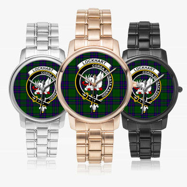 Scottish Lockhart Clan Crest Tartan Folding Clasp Steel Quartz Watches Tartan Plaid All