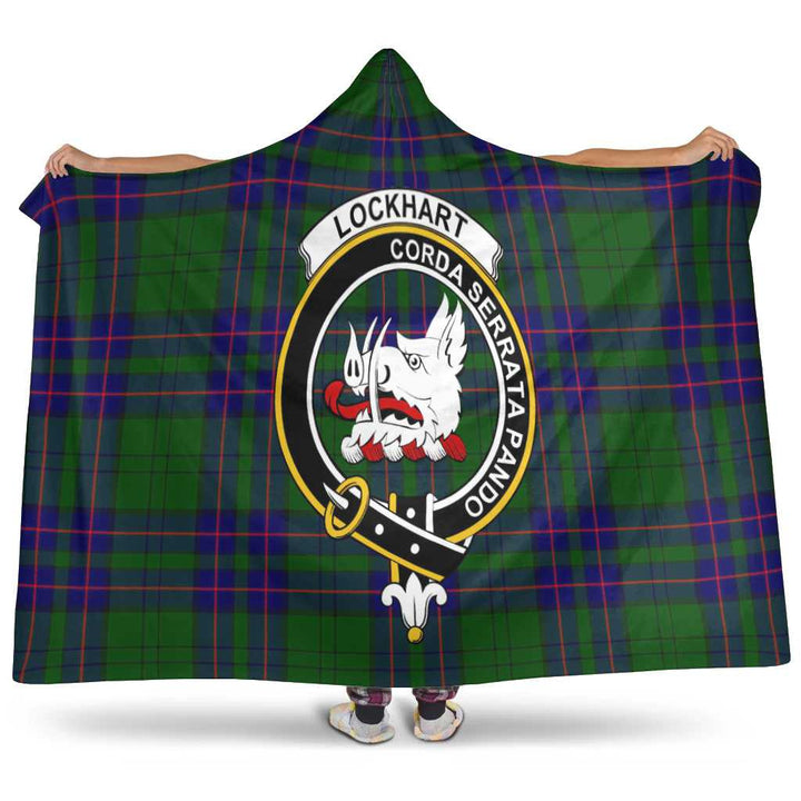 Scottish Lockhart Clan Crest Tartan Hooded Blanket Tartan Plaid 1