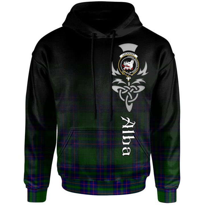 Scottish Lockhart Clan Crest Tartan Hoodie - Alba Gu Brath Family Crest Celtic Inspired Front Side Tartan Plaid