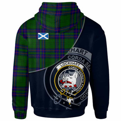 Scottish Lockhart Clan Crest Tartan Hoodie - Bend Style Back Side Tartan Plaid