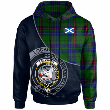 Scottish Lockhart Clan Crest Tartan Hoodie - Bend Style Front Side Tartan Plaid