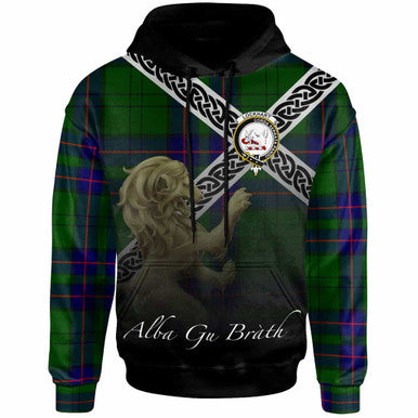 Scottish Lockhart Clan Crest Tartan Hoodie - Scotland Lion Front Side Tartan Plaid