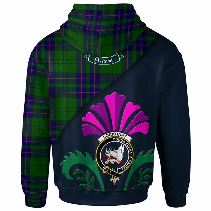 Scottish Lockhart Clan Crest Tartan Hoodie - Scotland Thistle Style Back Side Tartan Plaid