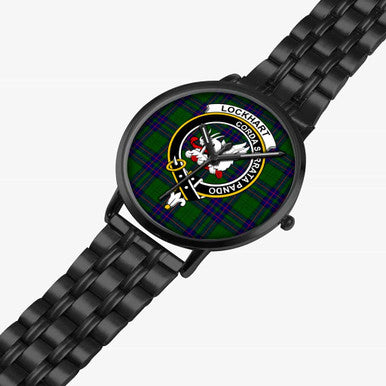 Scottish Lockhart Clan Crest Tartan Instafamous Steel Quartz Watches Tartan Plaid Black 2