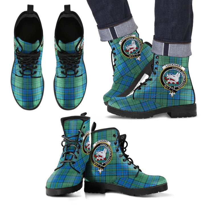 Scottish Lockhart Clan Crest Tartan Leather Boots