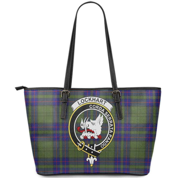 Scottish Lockhart Clan Crest Tartan Leather Tote Tartan Plaid