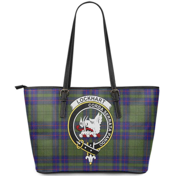 Scottish Lockhart Clan Crest Tartan Leather Tote Tartan Plaid