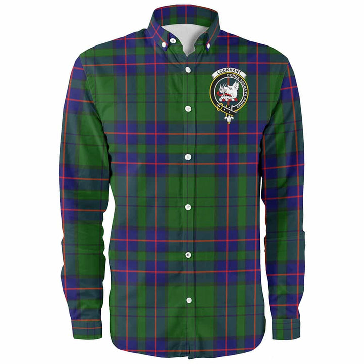 Scottish Lockhart Clan Crest Tartan Long Sleeve Shirt Front Side Tartan Plaid