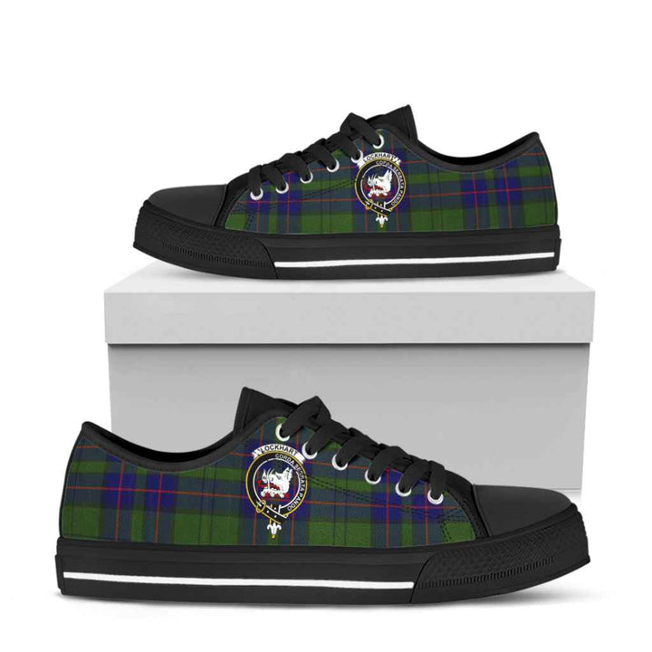 Scottish Lockhart Clan Crest Tartan Low Top Shoes Tartan Plaid Black