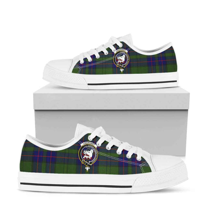Scottish Lockhart Clan Crest Tartan Low Top Shoes Tartan Plaid White