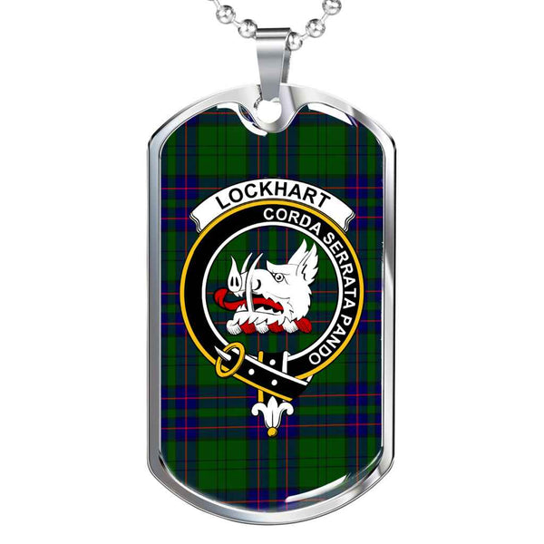 Scottish Lockhart Clan Crest Tartan Military Dog Tag Necklace Tartan Plaid 1