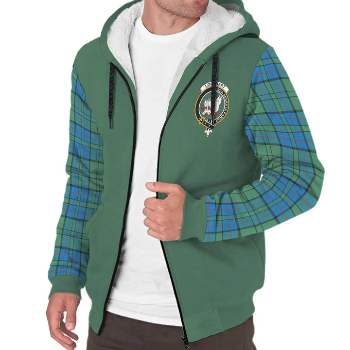 Scottish Lockhart Clan Crest Tartan Plaid Sleeve Sherpa Hoodie