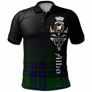 Scottish Lockhart Clan Crest Tartan Polo Shirt - Alba Gu Brath Family Crest Celtic Inspired Front Side Tartan Plaid