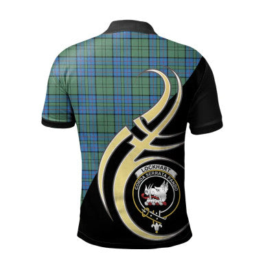 Scottish Lockhart Clan Crest Tartan Polo Shirt Believe in Me Back Side Tartan Plaid