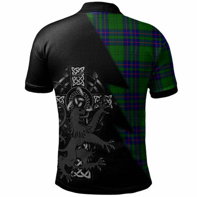 Scottish Lockhart Clan Crest Tartan Polo Shirt - Lion Rampant Celtic Cross Flash Style Back Side Tartan Plaid