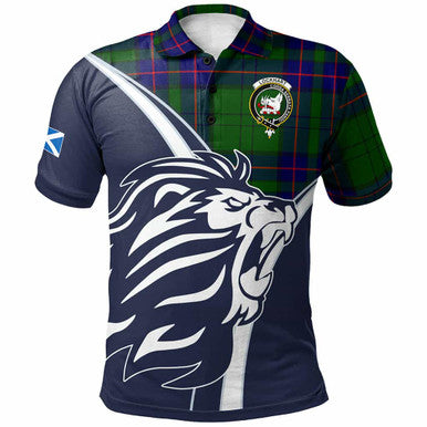 Scottish Lockhart Clan Crest Tartan Polo Shirt - Scottish Flag With Lion Front Side Tartan Plaid