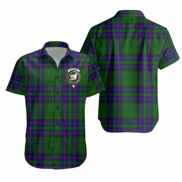 Scottish Lockhart Clan Crest Tartan Short Sleeve Shirt Tartan Plaid
