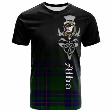 Scottish Lockhart Clan Crest Tartan T-Shirt - Alba Gu Brath Family Crest Celtic Inspired Front Side Tartan Plaid