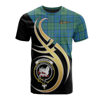 Scottish Lockhart Clan Crest Tartan T-Shirt Believe in Me Front Side Tartan Plaid