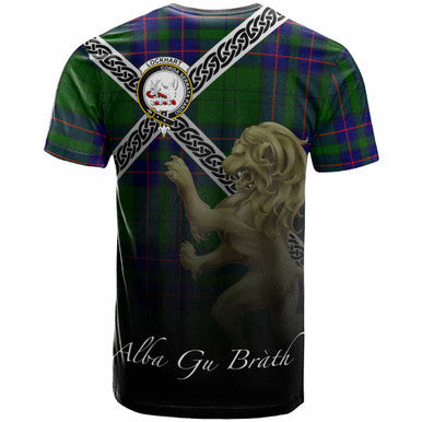 Scottish Lockhart Clan Crest Tartan T-Shirt - Celtic With Scotland Lion Back Side Tartan Plaid