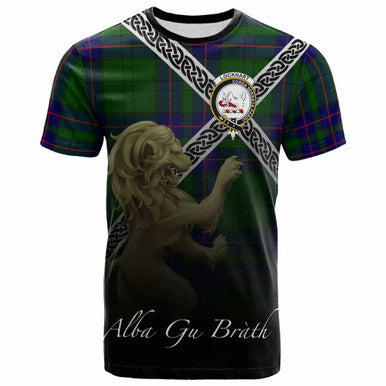 Scottish Lockhart Clan Crest Tartan T-Shirt - Celtic With Scotland Lion Front Side Tartan Plaid