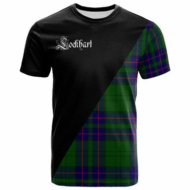 Scottish Lockhart Clan Crest Tartan T-Shirt - Military Logo Front Side Tartan Plaid