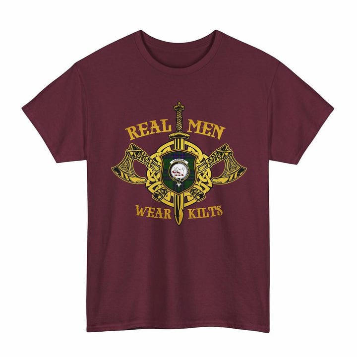 Scottish Lockhart Clan Crest Tartan T-Shirt Real Men Wear Kilts Tartan Plaid Maroon Color