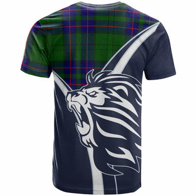Scottish Lockhart Clan Crest Tartan T-Shirt - Scottish Flag With Lion Back Side Tartan Plaid