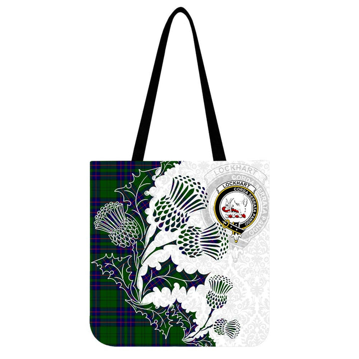 Scottish Lockhart Clan Crest Tartan Tote Bag - Thistle Flowers Style Tartan Plaid 1
