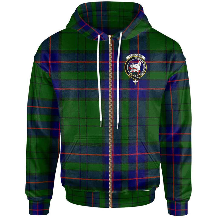 Scottish Lockhart Clan Crest Tartan Hoodie Zip Tartan Plaid