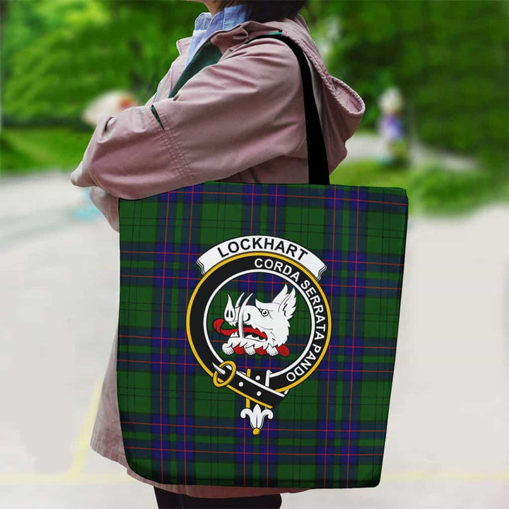 Scottish Lockhart Clan Crest Tartan Canvas Bag With Shoulder Strap Tartan Plaid 2