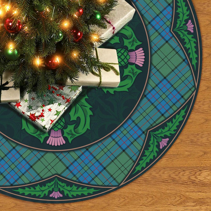 Scottish Lockhart Clan Tartan Christmas Tree Skirt Old Scottish Thistle Flower No Tassels Tartan Plaid 2